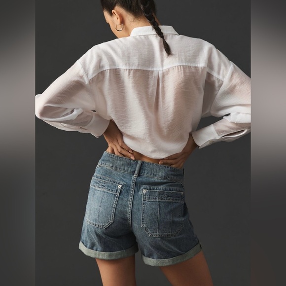 Pilcro Washed Blue High-Rise Denim Shorts - Picture 2 of 11